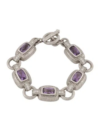 Pre-owned Judith Ripka Amethyst & Cubic Zirconia Link Bracelet, 6.75" In Multicolor