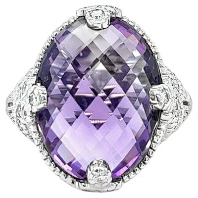 Pre-owned Judith Ripka Amethyst And Diamond Cocktail Ring In White Gold