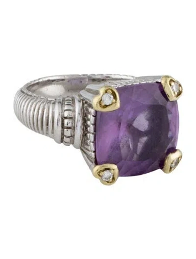 Pre-owned Judith Ripka Amethyst & Diamond Cocktail Ring In Multi