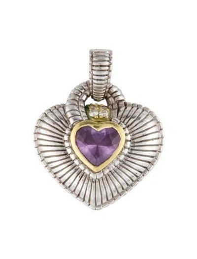 Pre-owned Judith Ripka Amethyst & Diamond Heart Enhancer Pendant In Multi