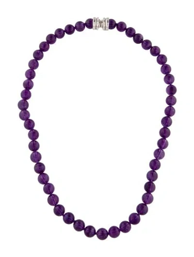 Pre-owned Judith Ripka Amethyst Bead Strand Necklace, 17" In Multicolor