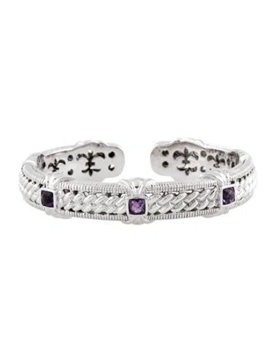 Pre-owned Judith Ripka Amethyst Kick Cuff Bracelet, 6.75" In Multicolor