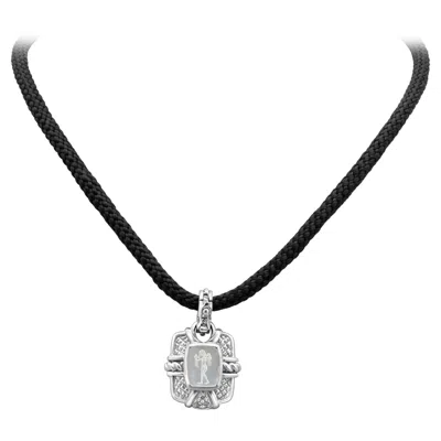Pre-owned Judith Ripka Antique Roman Trojan White Gold Pendant On A Black Silk Cord