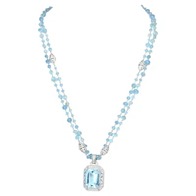 Pre-owned Judith Ripka Aquamarine Diamond 18k White Gold Long Necklace