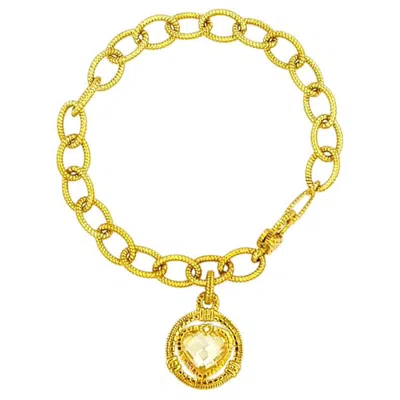 Pre-owned Judith Ripka Authentic  18 Karat Yellow Gold Citrine Heart Diamond Bracelet