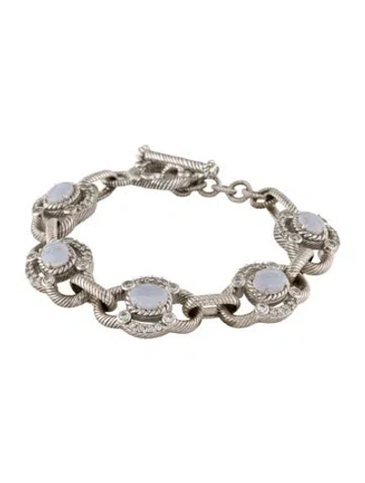 Pre-owned Judith Ripka Blue Agate & Cubic Zirconia Link Bracelet, 7" In Multi