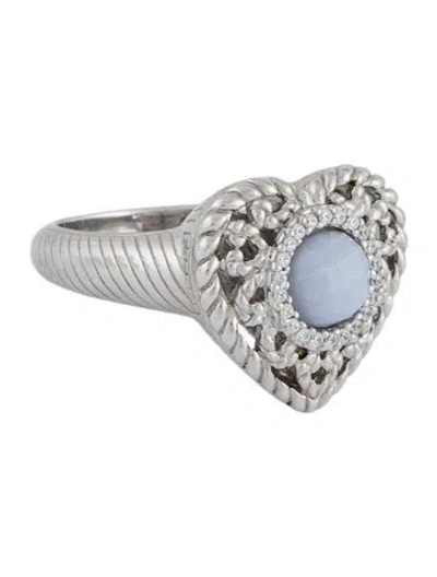 Pre-owned Judith Ripka Blue Lace Agate & Cubic Zirconia Cocktail Ring In Multi