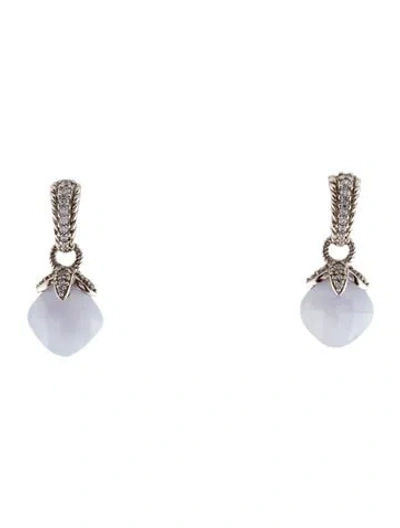 Pre-owned Judith Ripka Blue Lace Agate & Cubic Zirconia Drop Earrings In Multi