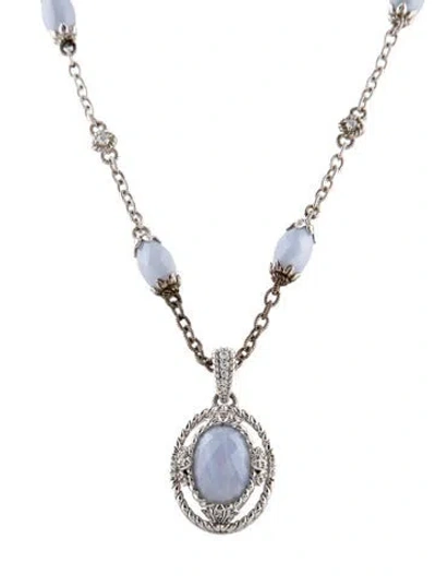 Pre-owned Judith Ripka Blue Lace Agate & Cubiz Zirconia Pendant Necklace, 18" In Multi