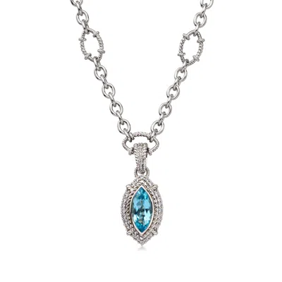Pre-owned Judith Ripka C. 1990 Vintage  8.25 Carat Swiss Blue Topaz Necklace With 2.60 Ct. T.w. Czs In Sterling In Silver