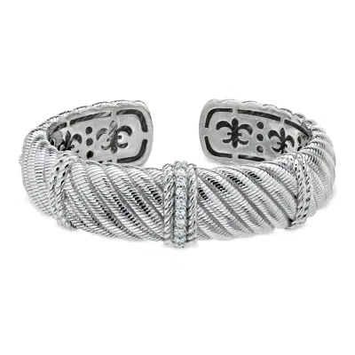 Pre-owned Judith Ripka C. 2000 Vintage  .55 Ct. T.w. Cz Bangle Bracelet In Sterling Silver