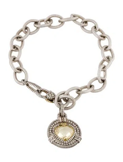Pre-owned Judith Ripka Canary Crystal & Diamond Heart Charm Bracelet, 6.75" In Multi