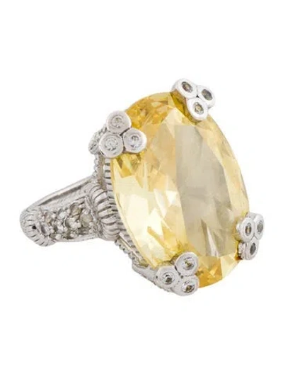 Pre-owned Judith Ripka Canary Crystal & Sapphire Cocktail Ring In Multi