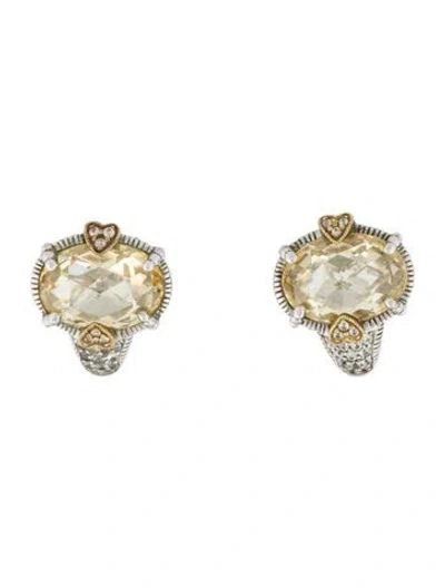 Pre-owned Judith Ripka Canary Crystal & Sapphire Earclip Earrings In Multi