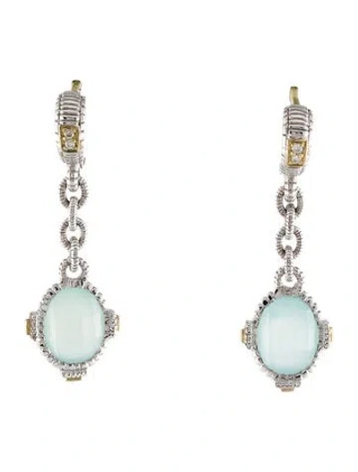 Pre-owned Judith Ripka Chalcedony & Diamond Drop Earrings In Multi