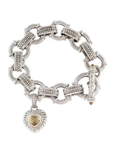 Pre-owned Judith Ripka Citrine & Cubic Zirconia Charm Bracelet, 6.5" In Multi