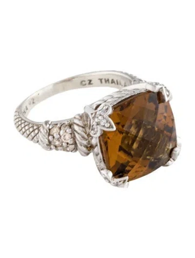 Pre-owned Judith Ripka Citrine & Cubic Zirconia Cocktail Ring In Transparent