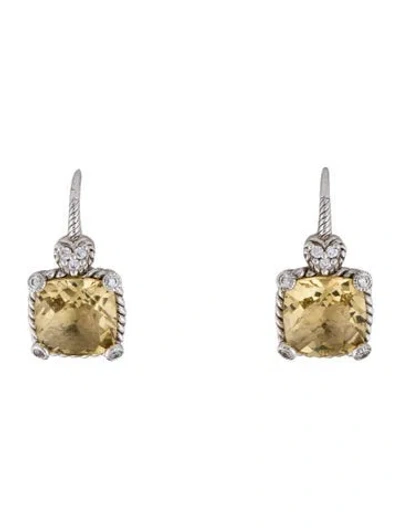 Pre-owned Judith Ripka Citrine & Cubic Zirconia Drop Earrings In Multi