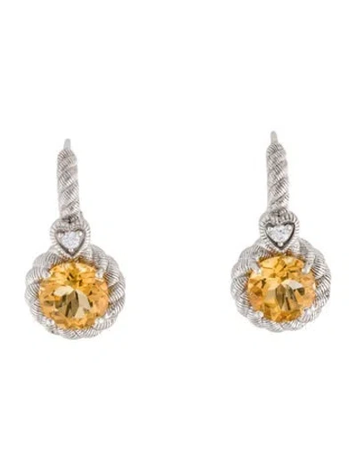 Pre-owned Judith Ripka Citrine & Cubic Zirconia Drop Earrings In Multicolor