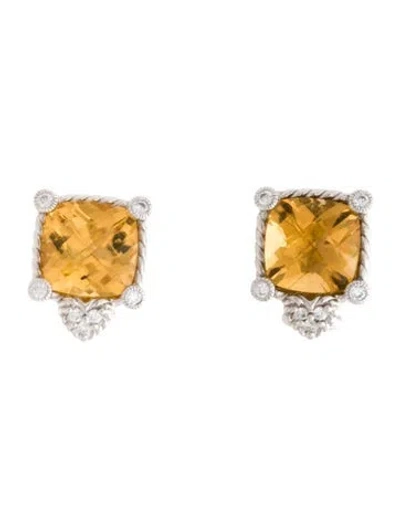 Pre-owned Judith Ripka Citrine And Cubic Zirconia Earclip Earrings In Multicolor