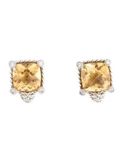 Pre-owned Judith Ripka Citrine & Cubic Zirconia Earclip Earrings In Multicolor