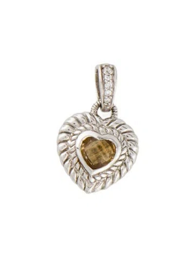 Pre-owned Judith Ripka Citrine & Cubic Zirconia Heart Pendant In Transparent
