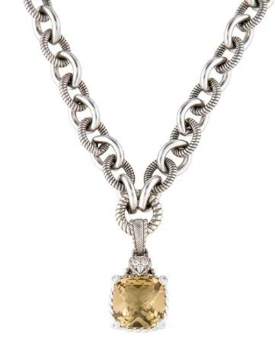 Pre-owned Judith Ripka Citrine & Cubic Zirconia Pendant Necklace, 18" In Multi