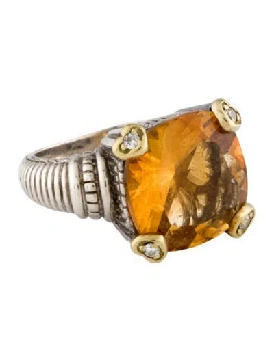 Pre-owned Judith Ripka Citrine & Diamond Fontaine Cocktail Ring In Multicolor