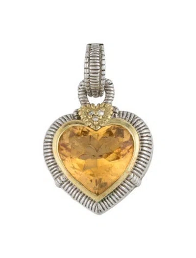 Pre-owned Judith Ripka Citrine & Diamond Heart Pendant In Multicolor