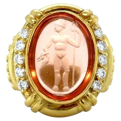 Pre-owned Judith Ripka , Citrine Intaglio And Diamond Ring, 18k Yellow Gold