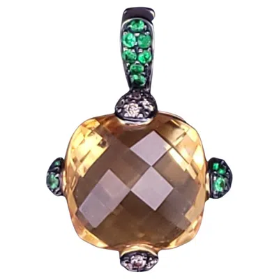 Pre-owned Judith Ripka Citrine Pendant In 18k Yellow Gold With Diamonds