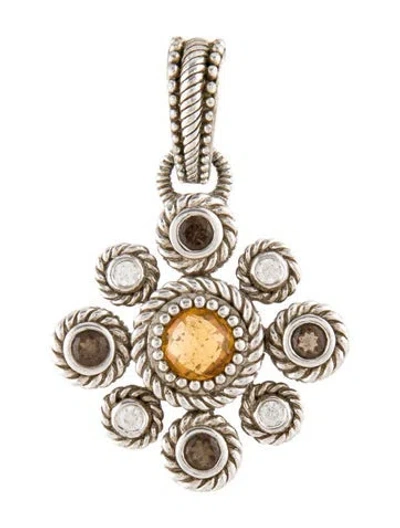 Pre-owned Judith Ripka Citrine, Smoky Quartz & Cubic Zirconia Pendant, 1.5" In Multi
