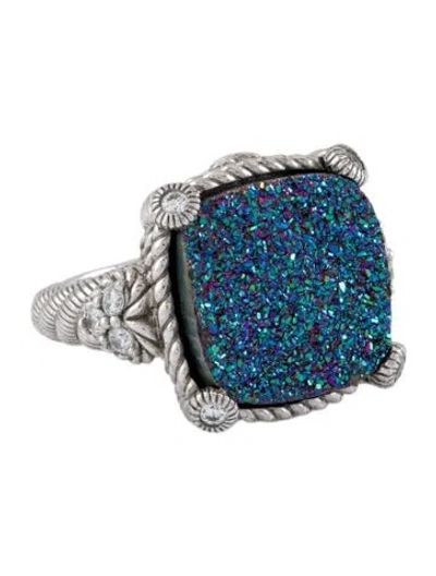 Pre-owned Judith Ripka Coated Druzy & Cubic Zirconia Cocktail Ring In Multi