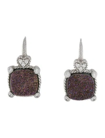 Pre-owned Judith Ripka Coated Druzy & Cubic Zirconia Drop Earrings In Multi