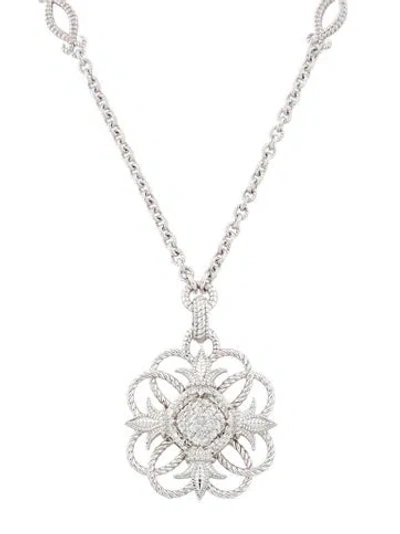 Pre-owned Judith Ripka Colorless Sapphire Twisted Pendant Necklace, 17" In Multi