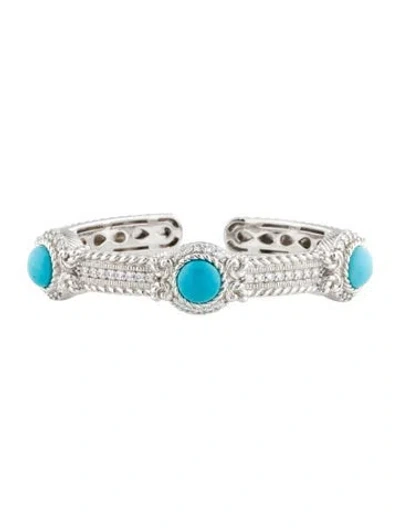 Pre-owned Judith Ripka Composite Turquoise & Cubic Zirconia Cuff Bracelet, 7" In Multi