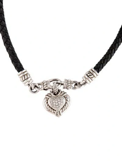 Pre-owned Judith Ripka Cord & Cubic Zirconia Heart Pendant Necklace, 18.25" In Multi