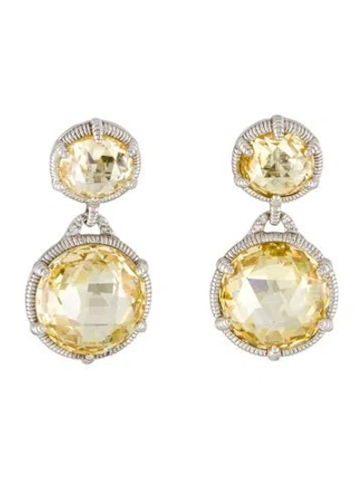 Pre-owned Judith Ripka Crystal & Sapphire Canary Drop Earrings In Multi