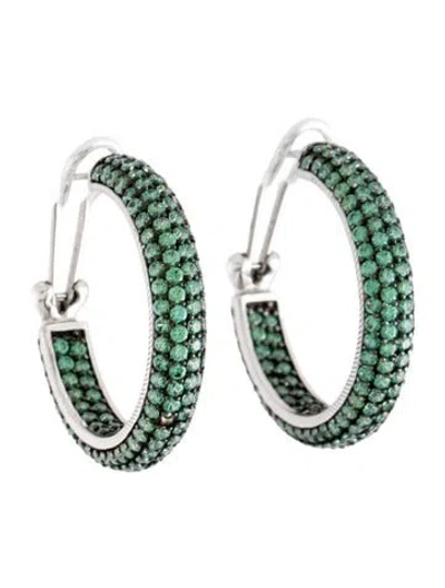 Pre-owned Judith Ripka Crystal Earclip Hoop Earrings In Green