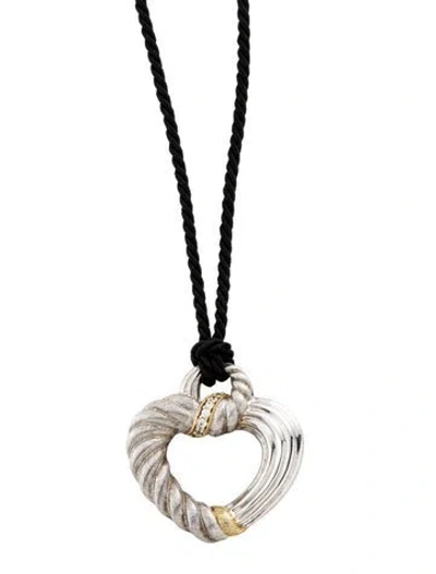 Pre-owned Judith Ripka Cubic Zirconia Adjustable Cord Heart Pendant Necklace, 18" In Multi