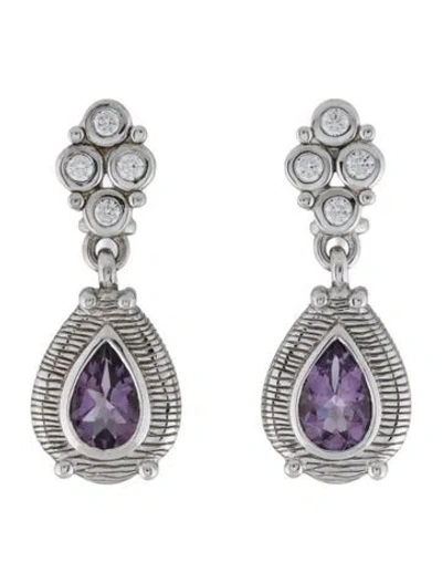 Pre-owned Judith Ripka Cubic Zirconia & Amethyst Drop Earrings In Multi