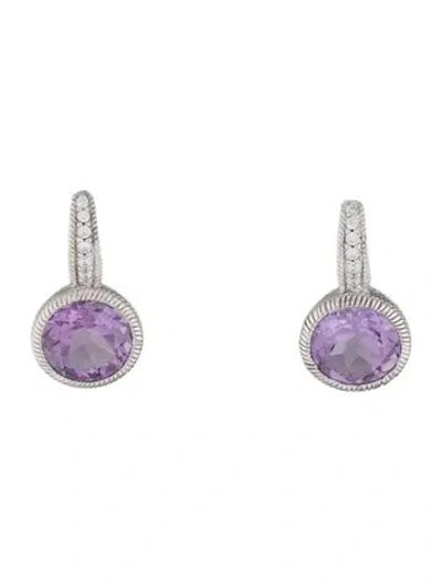 Pre-owned Judith Ripka Cubic Zirconia & Amethyst Drop Earrings In Multicolor
