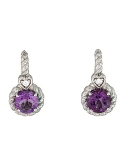 Pre-owned Judith Ripka Cubic Zirconia & Amethyst Drop Earrings In Multicolor