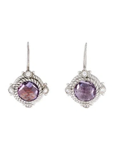 Pre-owned Judith Ripka Cubic Zirconia & Amethyst Drop Earrings In Multicolor