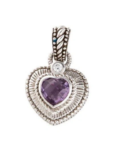 Pre-owned Judith Ripka Cubic Zirconia & Amethyst Pendant In Transparent