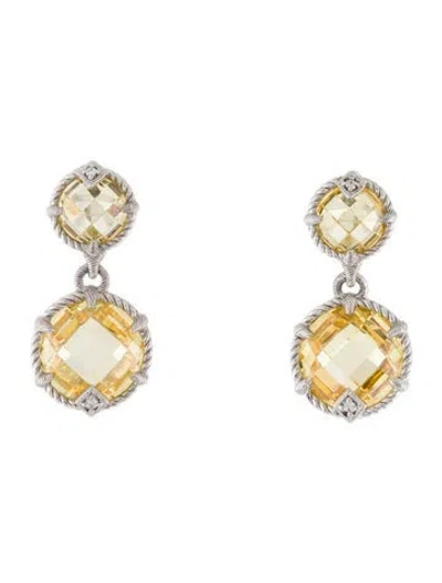 Pre-owned Judith Ripka Cubic Zirconia & Canary Crystal Drop Earrings In Yellow