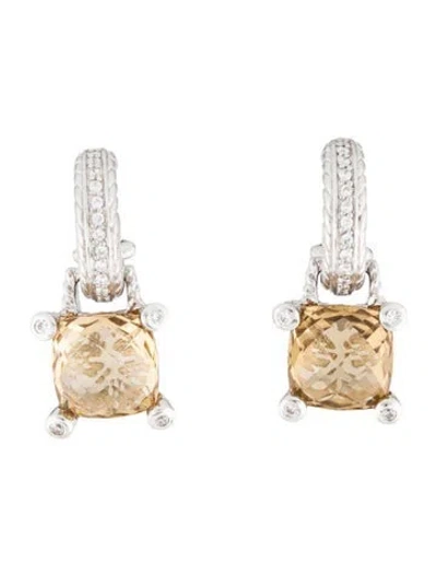 Pre-owned Judith Ripka Cubic Zirconia & Citrine Drop Earrings In Multicolor