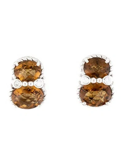 Pre-owned Judith Ripka Cubic Zirconia & Citrine Earclips In Multicolor