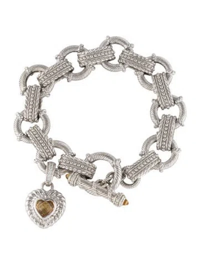 Pre-owned Judith Ripka Cubic Zirconia & Citrine Link Bracelet, 7.5" In Multi
