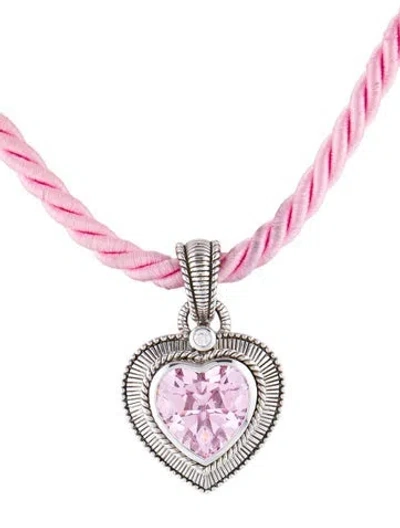 Pre-owned Judith Ripka Cubic Zirconia & Cord Heart Pendant Necklace, 18.5" In Multi